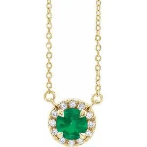 14K Yellow 5 mm Natural Emerald & 1/10 CTW Natural Diamond 16" Necklace