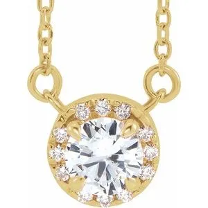 14K Yellow 5 mm Natural White Sapphire & 1/10 CTW Natural Diamond 18" Necklace
