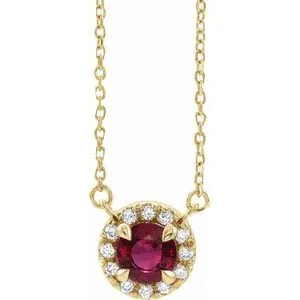 14K Yellow 5.5 mm Lab-Grown Ruby 1/10 CTW Natural Diamond 18" Necklace