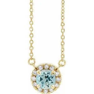 14K Yellow 6 mm Natural Aquamarine & 1/6 CTW Natural Diamond 16" Necklace