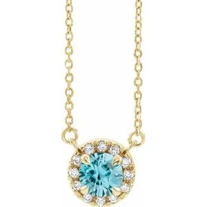 14K Yellow 6 mm Natural Blue Zircon & 1/6 CTW Natural Diamond 18" Necklace