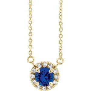14K Yellow 6.5 mm Lab-Grown Blue Sapphire & 1/6 CTW Natural Diamond 16" Necklace