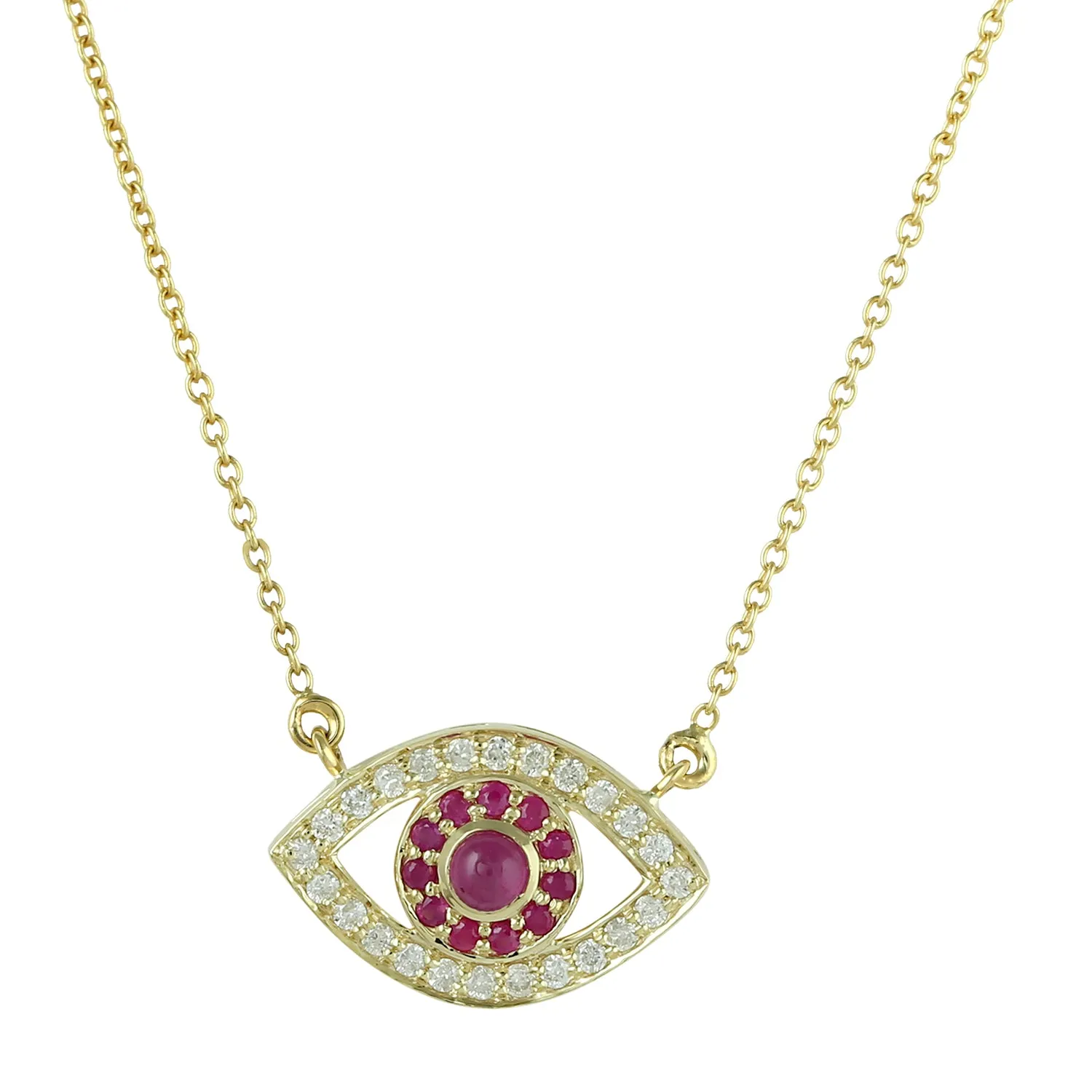 14K Yellow Gold Pave Ruby Diamond Evil Eye Design Choker Necklace