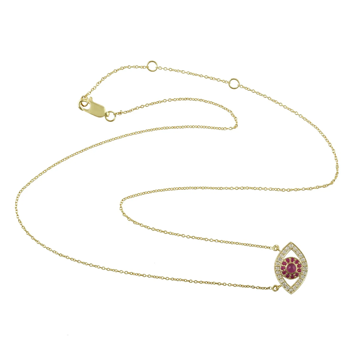 14K Yellow Gold Pave Ruby Diamond Evil Eye Design Choker Necklace