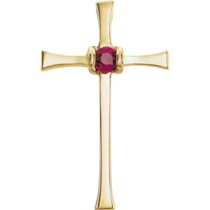 14k Yellow Gold Ruby Cross Pendant