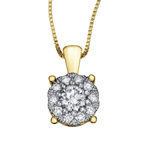14K Yellow Gold Starburst (0.50ct) Diamond Cluster Halo Pendant