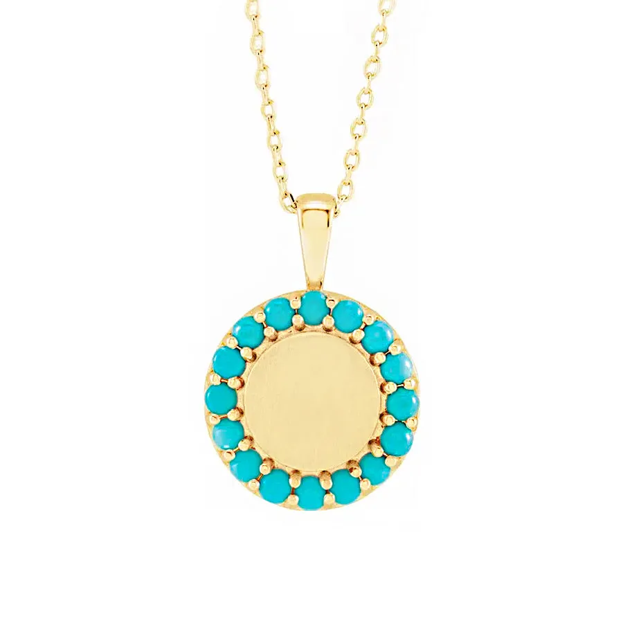 14K Yellow Gold Turquoise Engravable Halo-Style