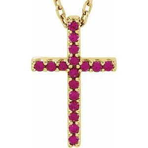 14K Yellow Ruby Petite Cross 16" Necklace