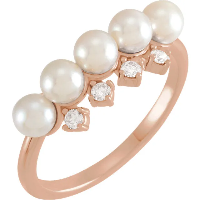 14KT Rose Gold Akoya Pearl   1/8 Carat Diamond Ring