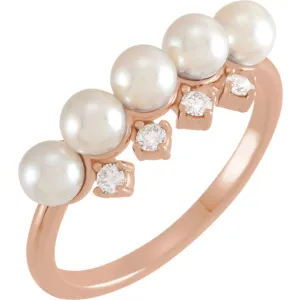 14KT Rose Gold Akoya Pearl   1/8 Carat Diamond Ring