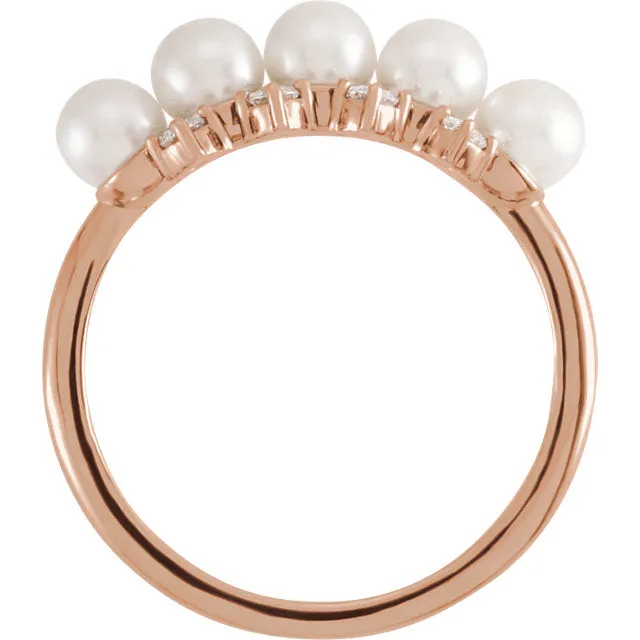 14KT Rose Gold Akoya Pearl   1/8 Carat Diamond Ring