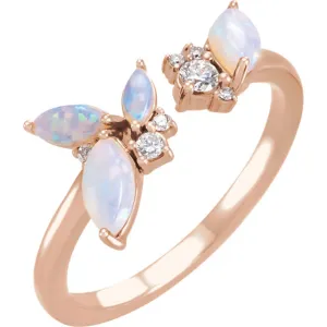 14KT Rose Gold Australian Opal   1/10 Carat Diamond Negative Space Ring