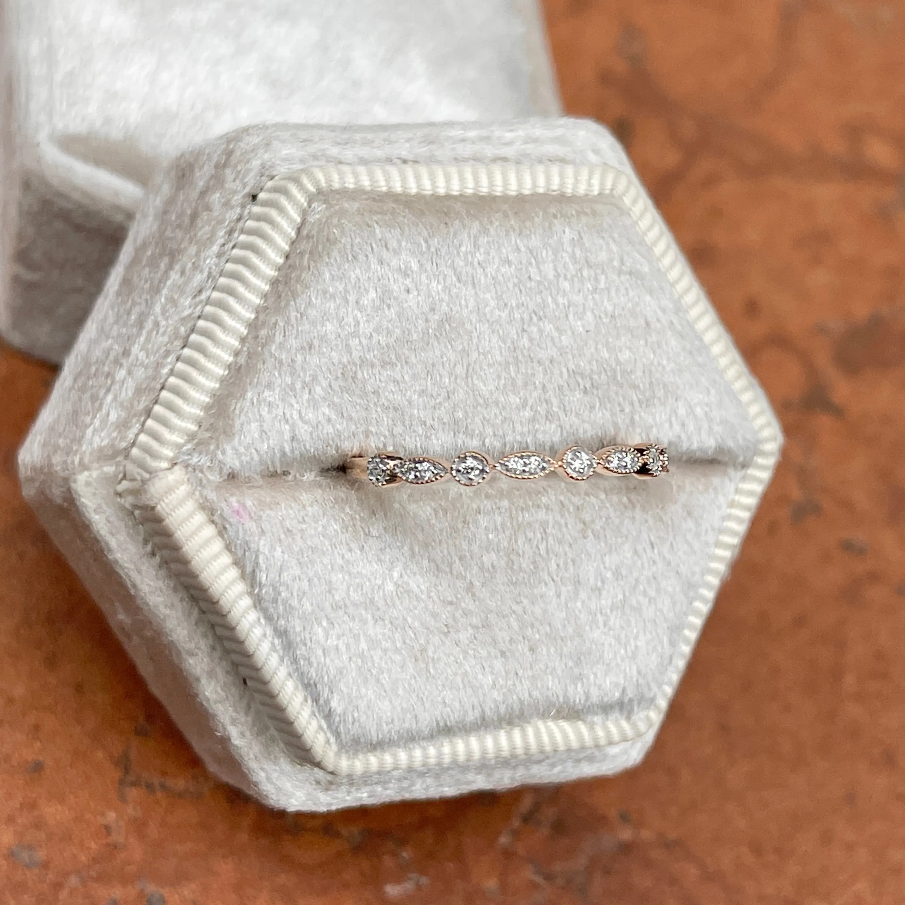 14KT Rose Gold Diamond Thin Stacking Band Ring