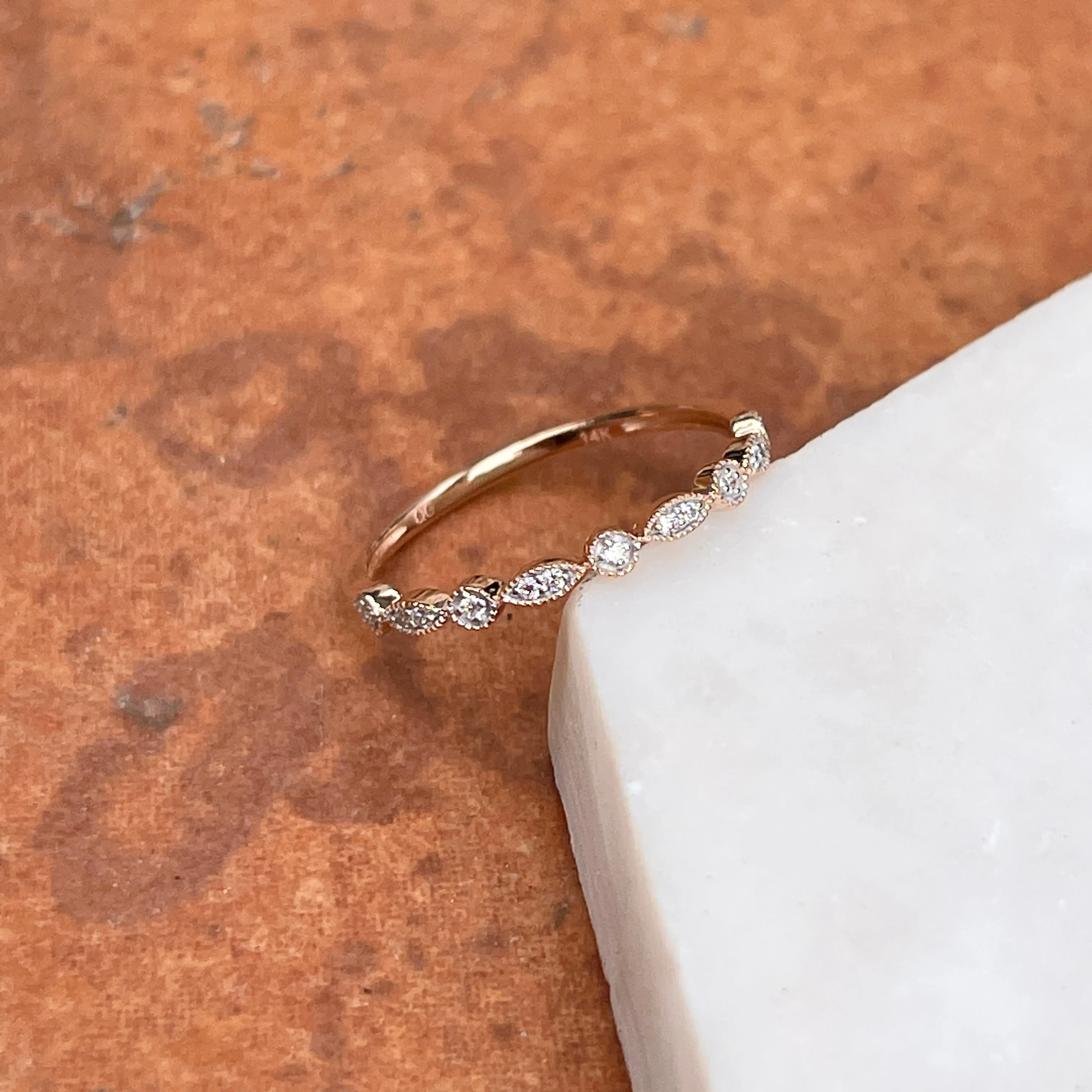 14KT Rose Gold Diamond Thin Stacking Band Ring