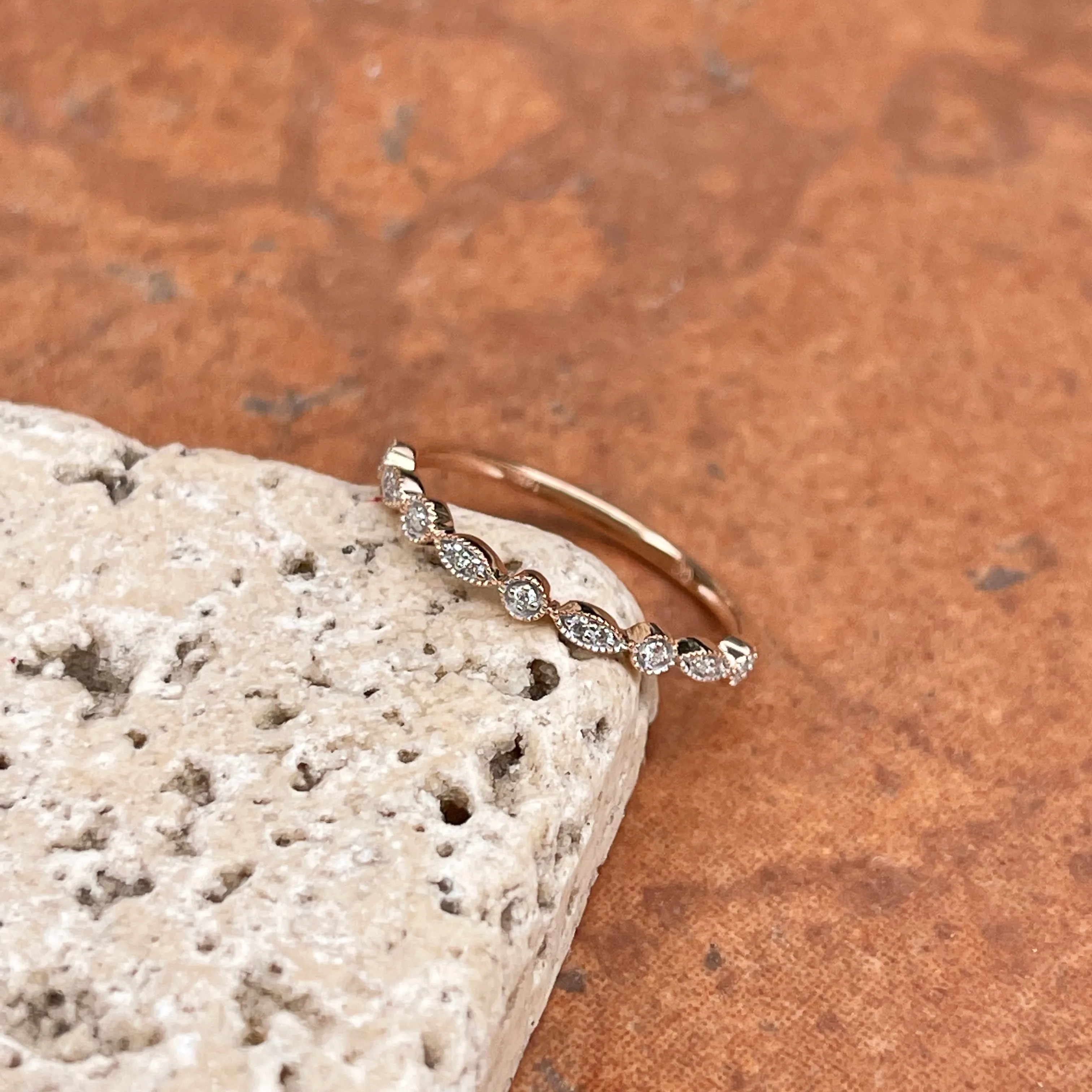 14KT Rose Gold Diamond Thin Stacking Band Ring