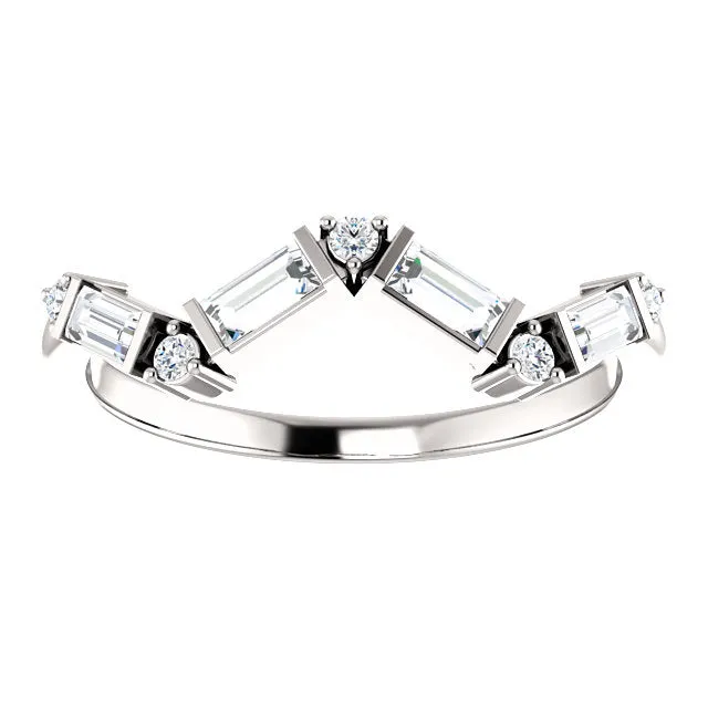 14KT White Gold 1/3 CT Baguette   Round Diamond Stackable Ring