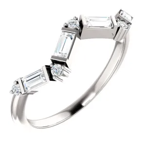 14KT White Gold 1/3 CT Baguette   Round Diamond Stackable Ring