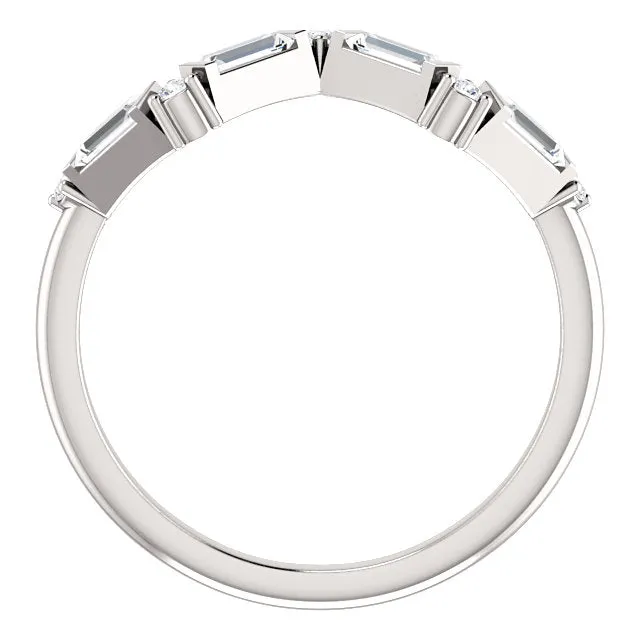 14KT White Gold 1/3 CT Baguette   Round Diamond Stackable Ring