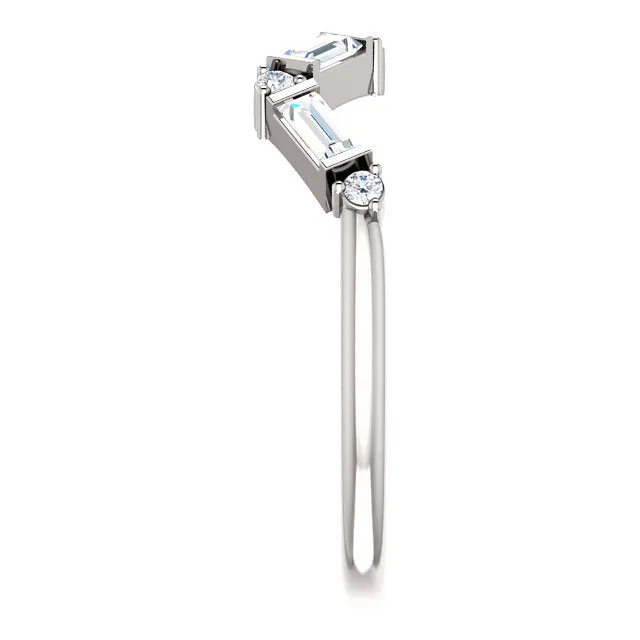 14KT White Gold 1/3 CT Baguette   Round Diamond Stackable Ring