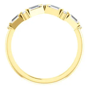 14KT Yellow Gold 1/3 Baguette   Round Diamond Stackable Ring