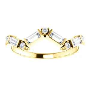14KT Yellow Gold 1/3 Baguette   Round Diamond Stackable Ring