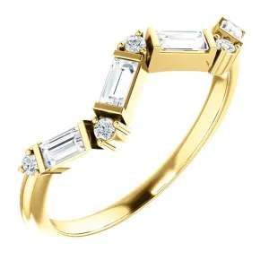 14KT Yellow Gold 1/3 Baguette   Round Diamond Stackable Ring
