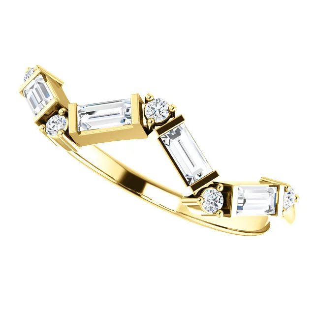 14KT Yellow Gold 1/3 Baguette   Round Diamond Stackable Ring