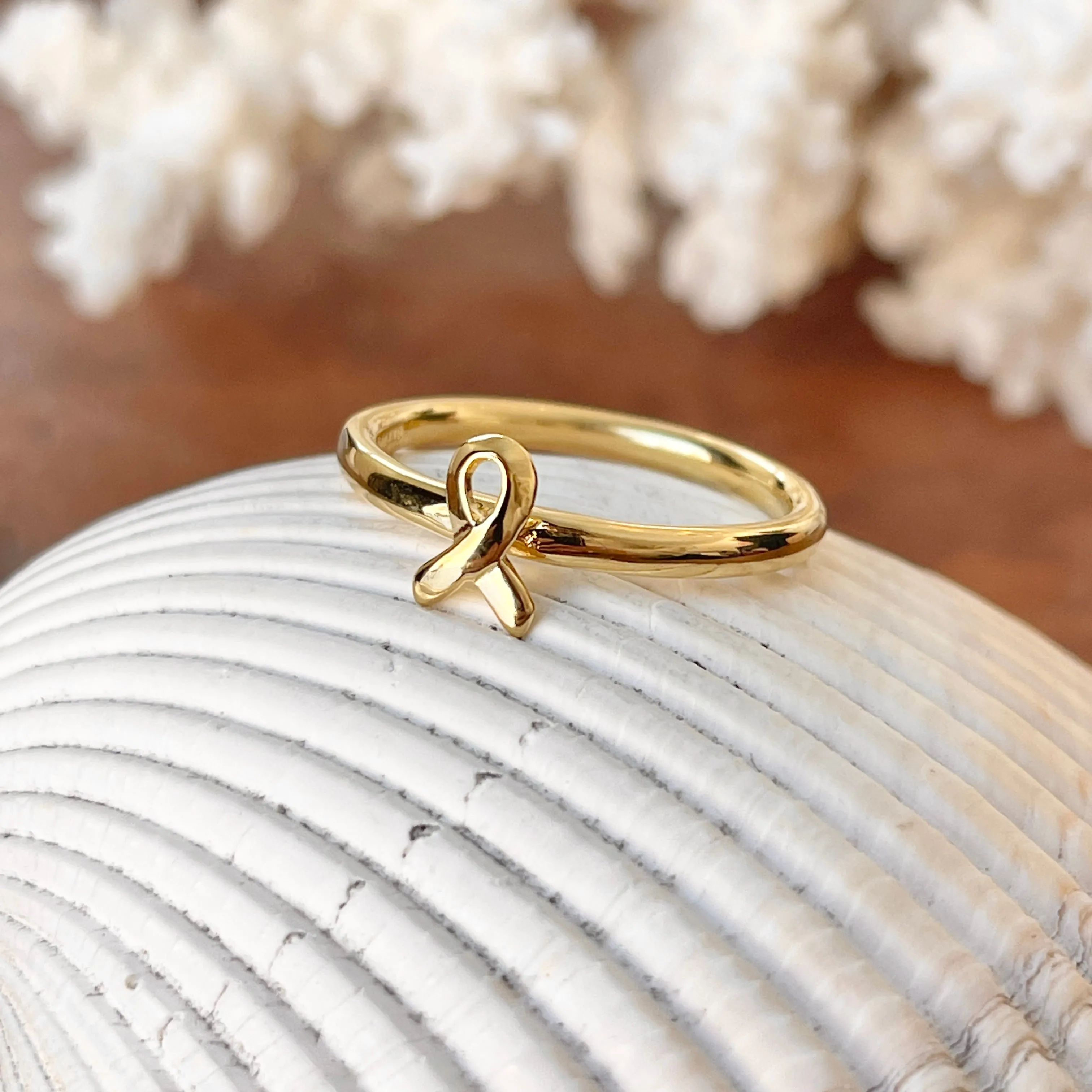 14KT Yellow Gold Plated Sterling Silver Awareness Ribbon Ring
