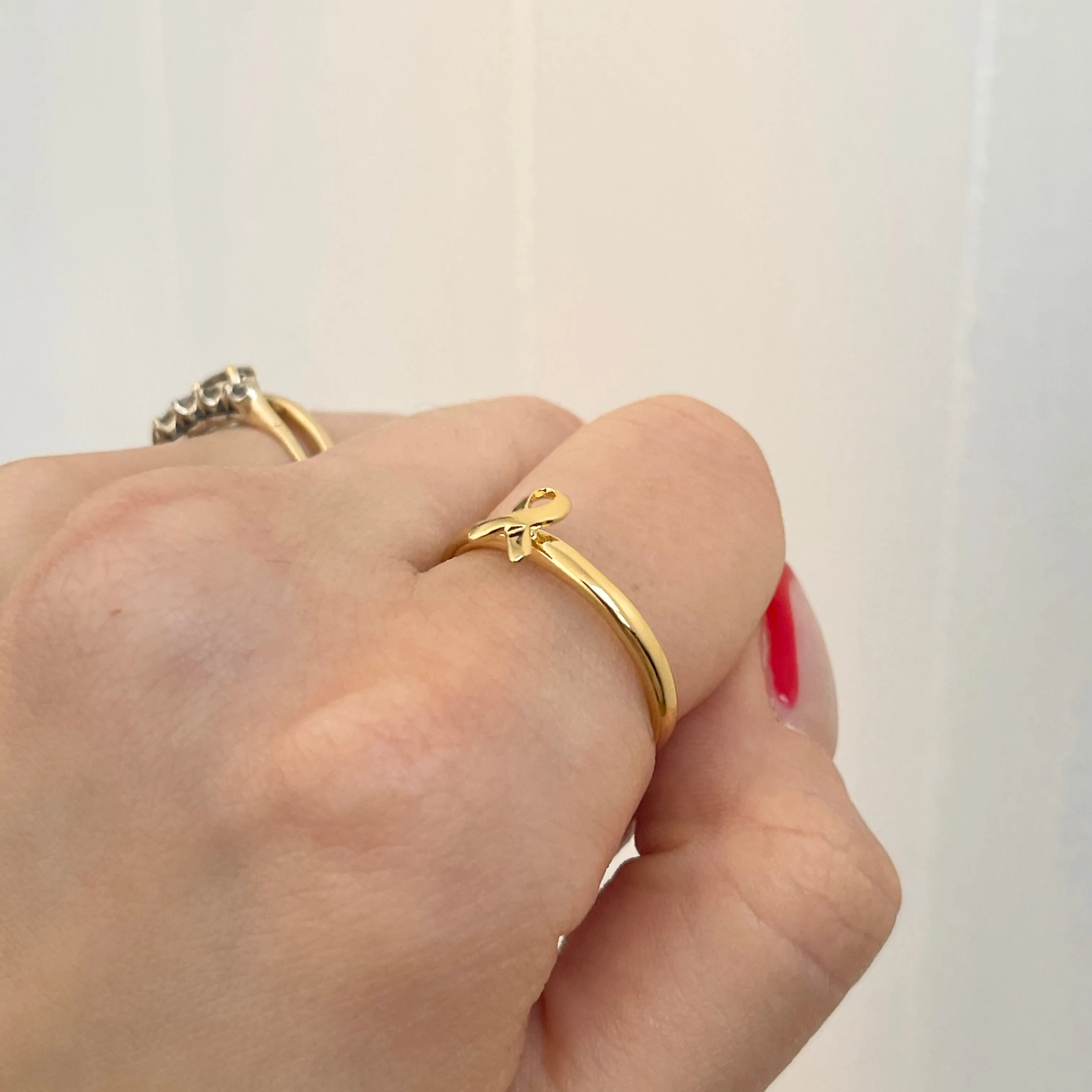 14KT Yellow Gold Plated Sterling Silver Awareness Ribbon Ring