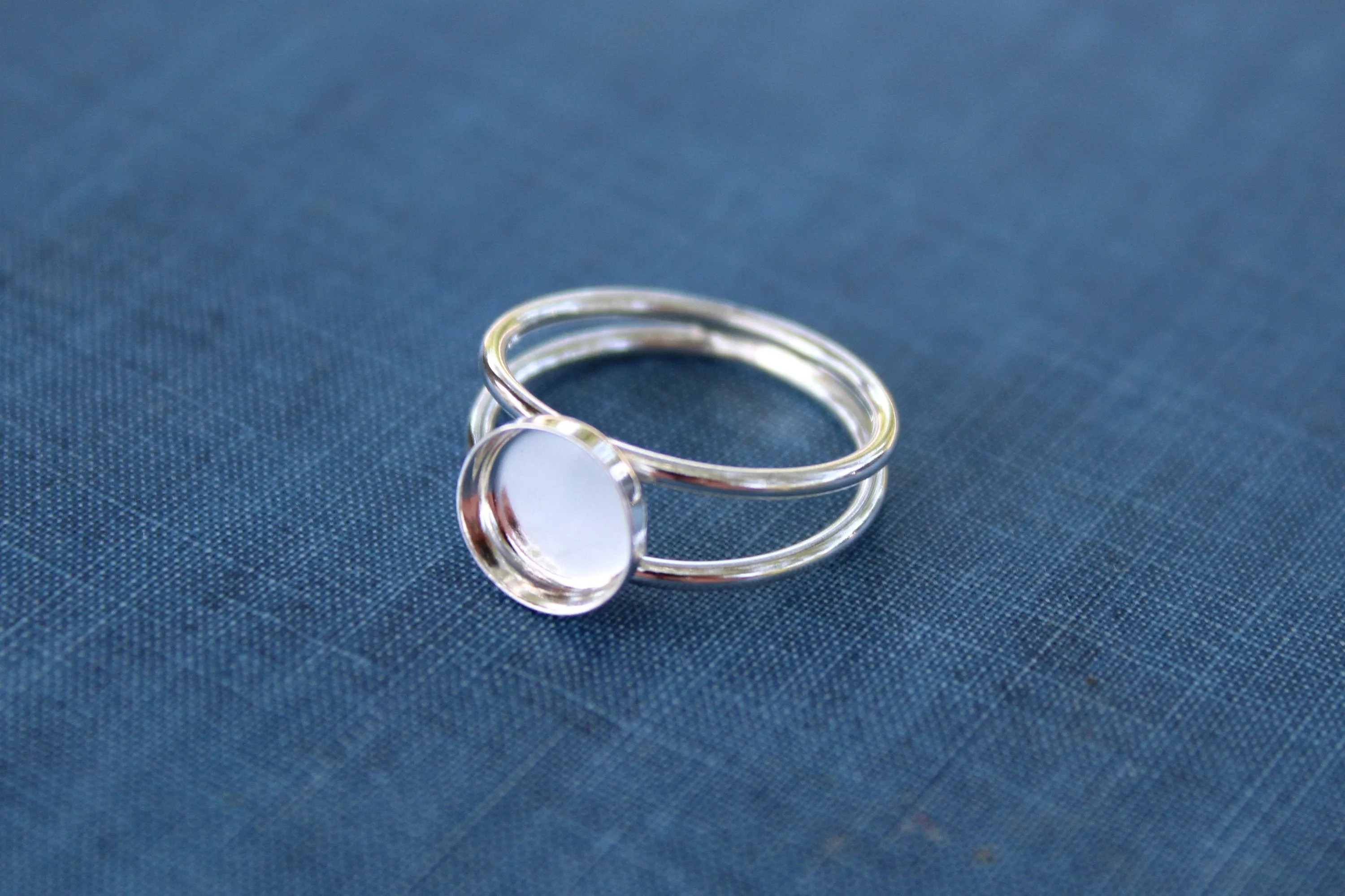 14mm Round Bezel Sterling Silver Double Band Ring blank