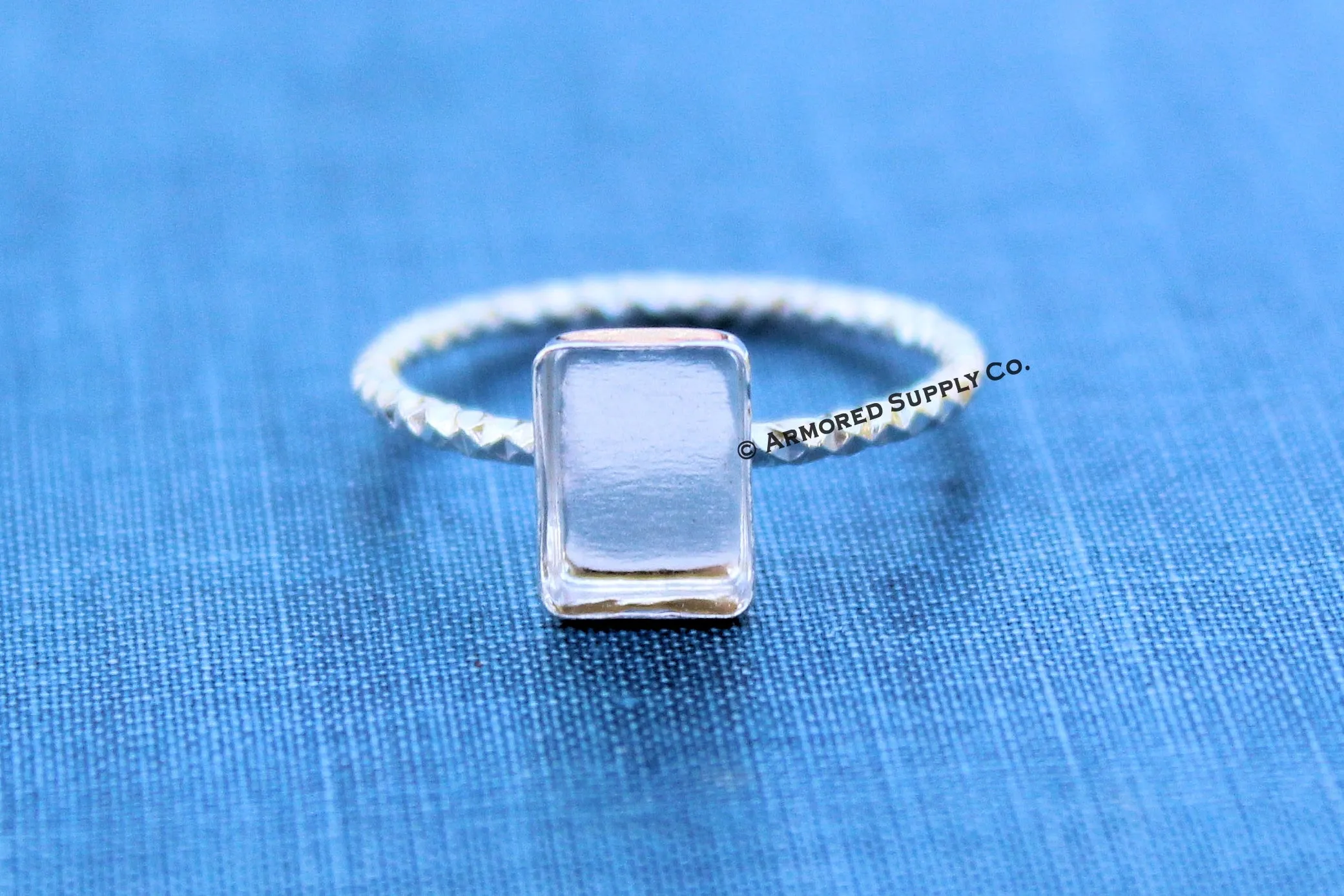 14x10mm Rectangle Bezel Ring Blank Sparkle Ring Band