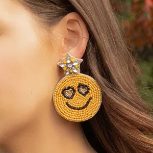 1534 - Beaded Smiley Face Earrings - Yellow