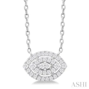 1/6 ctw Double Halo Marquise Shape Petite Round Cut Diamond Fashion Pendant With Chain in 10K White Gold