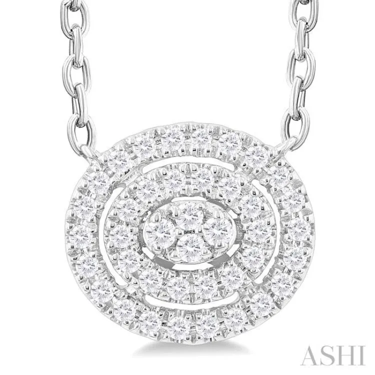 1/6 ctw Double Halo Oval Shape Petite  Round Cut Diamond Fashion Pendant With Chain in 10K White Gold