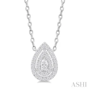 1/6 ctw Double Halo Pear Shape Petite  Round Cut Diamond Fashion Pendant With Chain in 10K White Gold