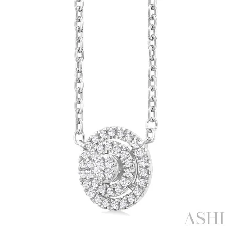 1/6 ctw Double Halo Round Shape Petite Round Cut Diamond Fashion Pendant With Chain in 10K White Gold