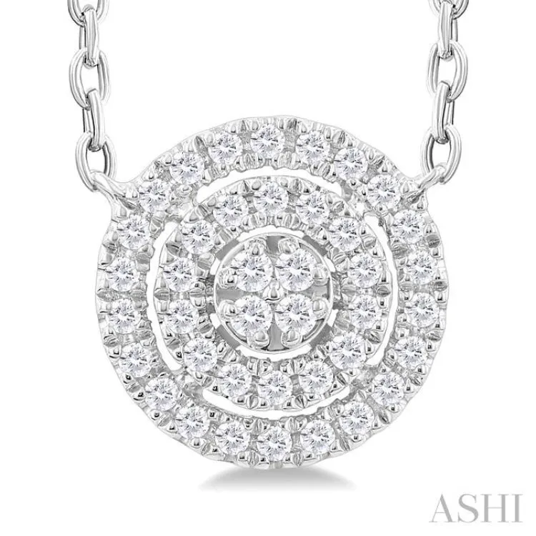 1/6 ctw Double Halo Round Shape Petite Round Cut Diamond Fashion Pendant With Chain in 10K White Gold