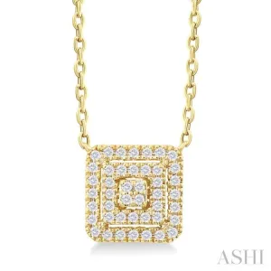 1/6 ctw Double Halo Square Shape Petite  Round Cut Diamond Fashion Pendant With Chain in 10K Yellow Gold