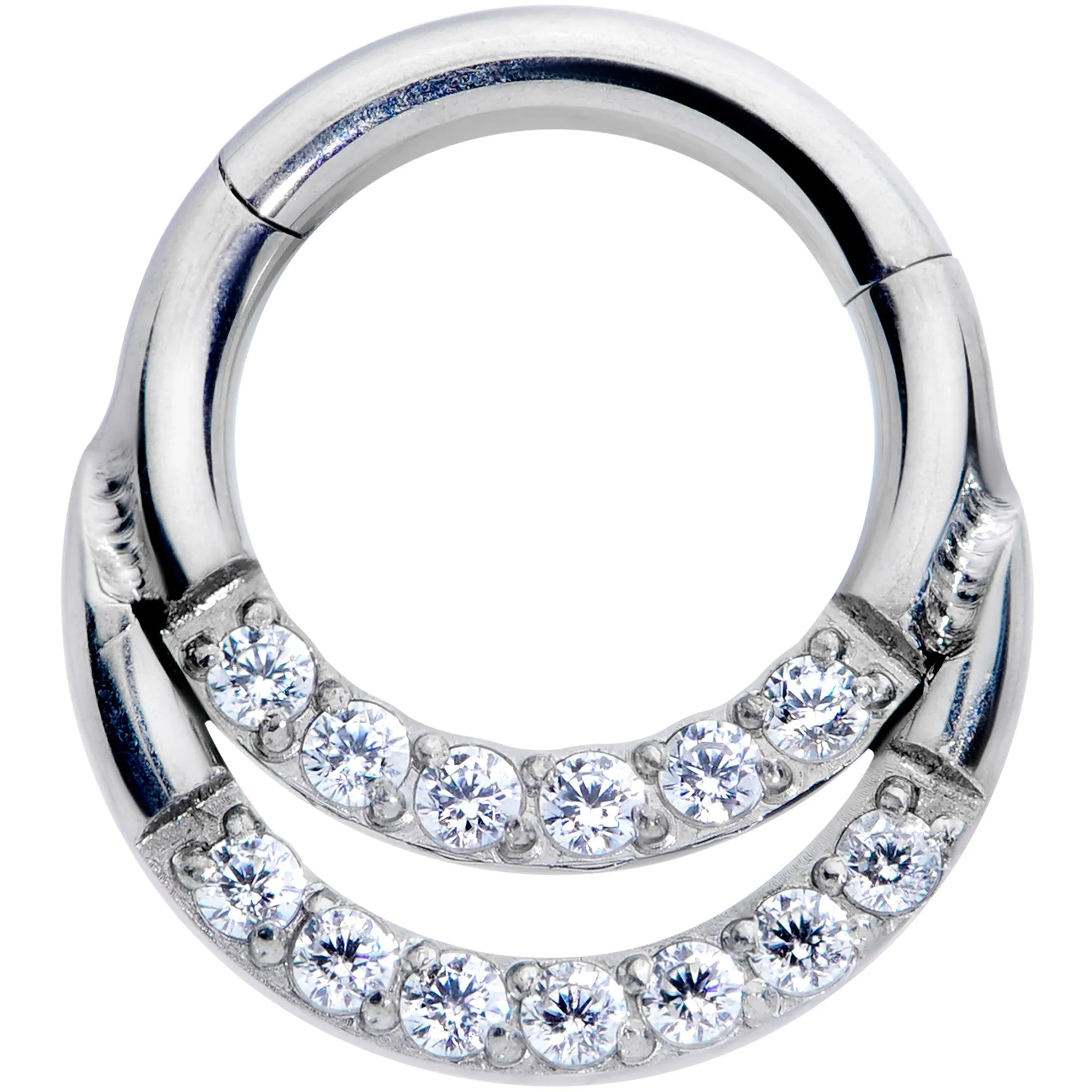 16 Gauge 1/4 Clear CZ Gem G23 Titanium Double Row Cartilage Clicker