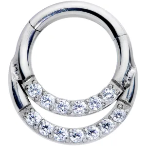 16 Gauge 1/4 Clear CZ Gem G23 Titanium Double Row Cartilage Clicker