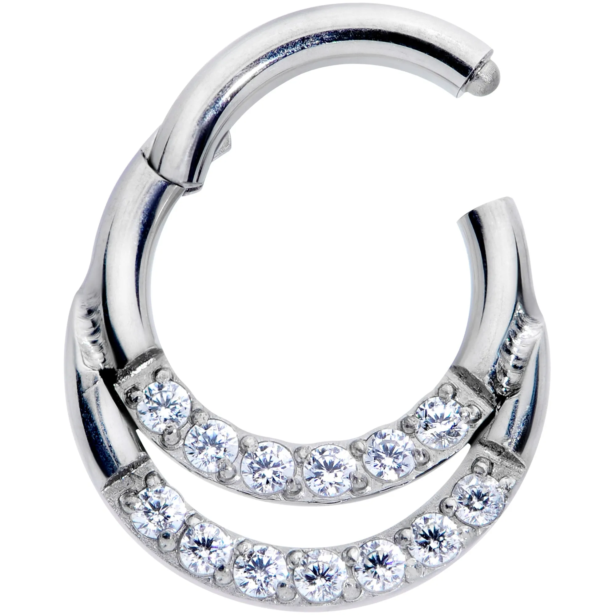 16 Gauge 1/4 Clear CZ Gem G23 Titanium Double Row Cartilage Clicker