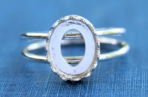 16x12mm Oval Crown Bezel Silver Double Band Ring blank