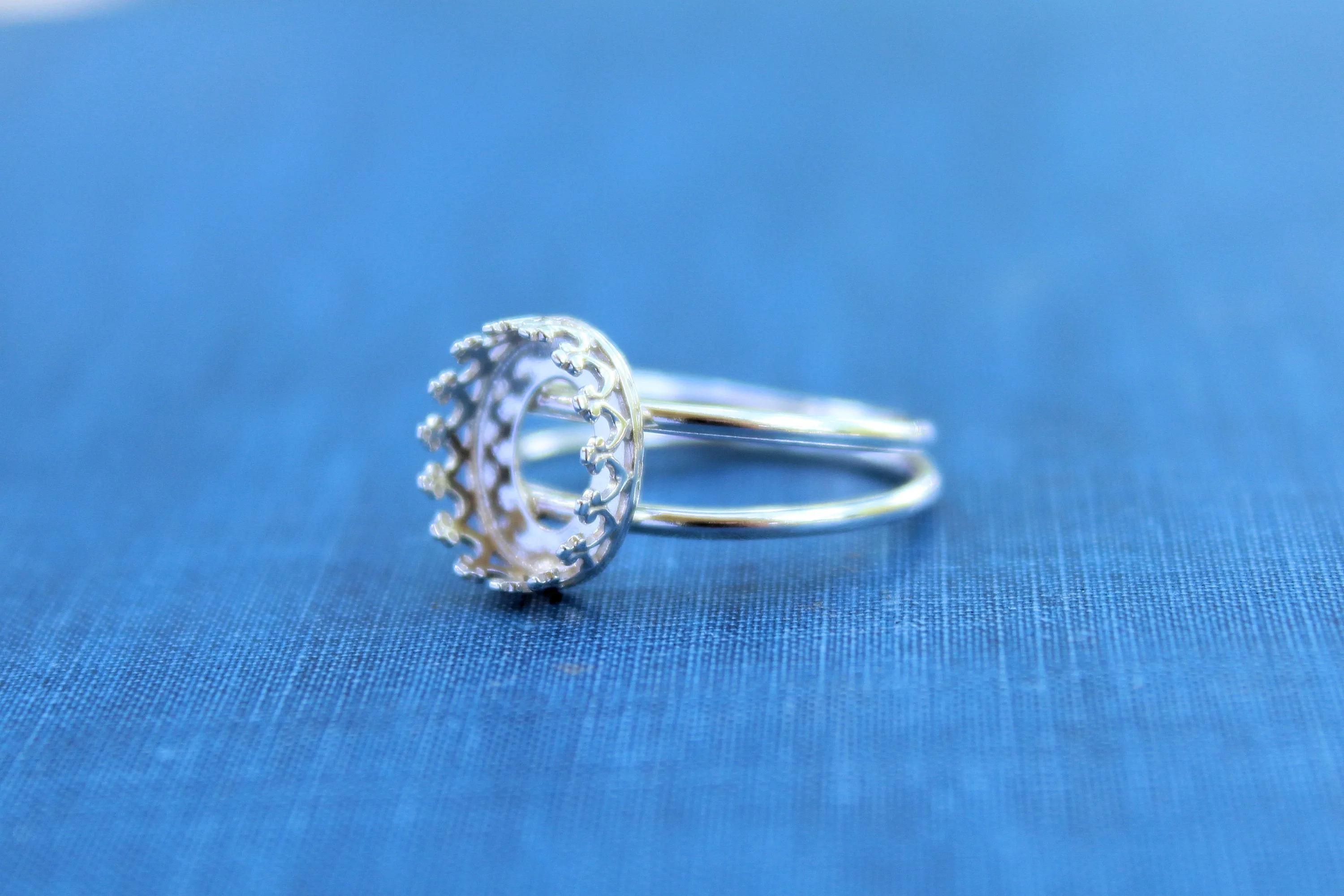 16x12mm Oval Crown Bezel Silver Double Band Ring blank