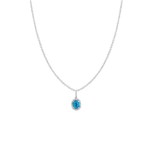18 Karat White Gold Halo Pendant with Blue Zircon and Diamonds