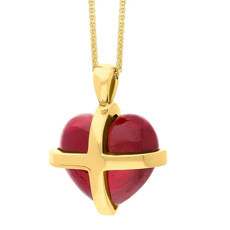 18ct Yellow Gold Red Greenland Ruby Small Cross Heart Necklace