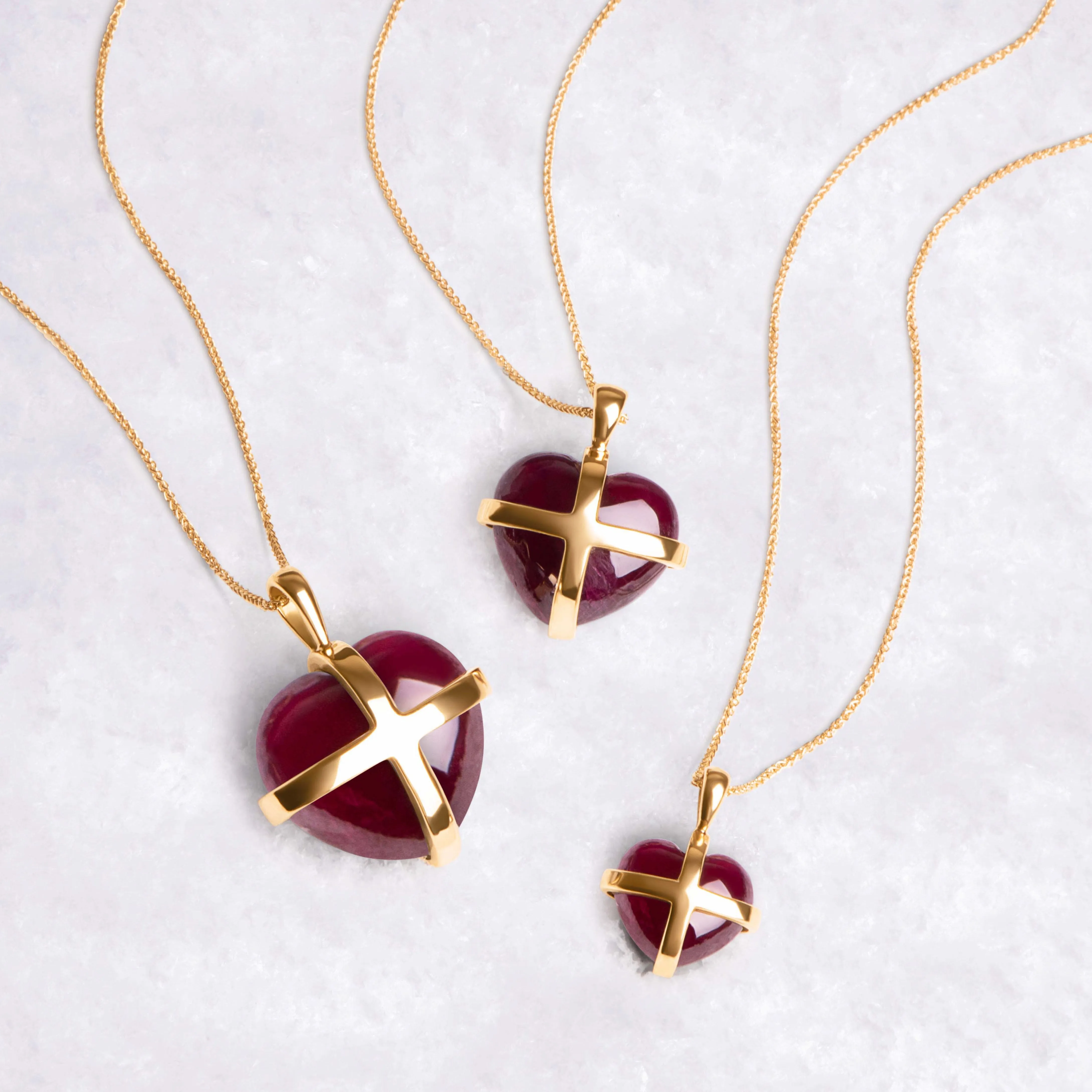 18ct Yellow Gold Red Greenland Ruby Small Cross Heart Necklace