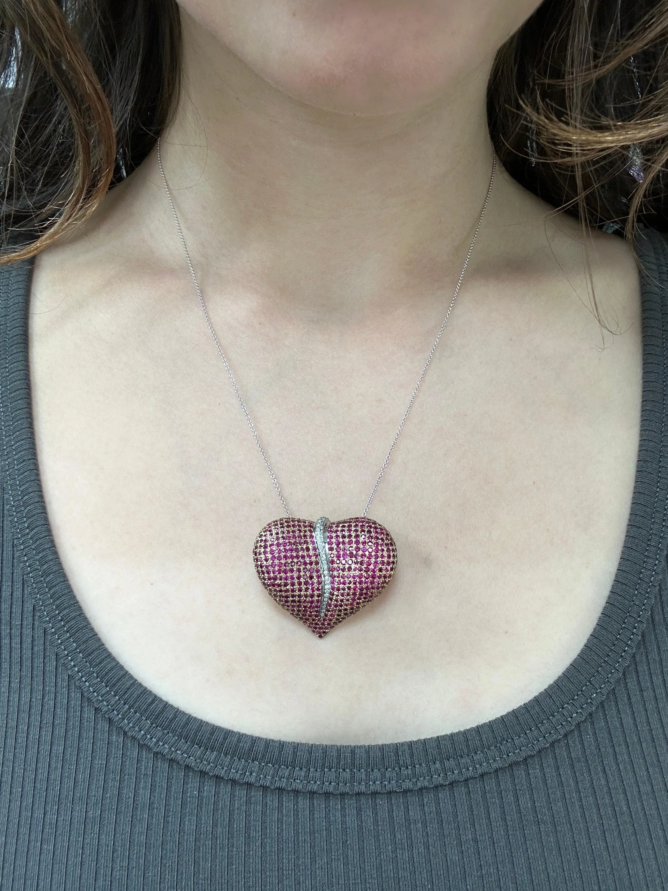 18k Diamond and Ruby Heart Pendant Necklace
