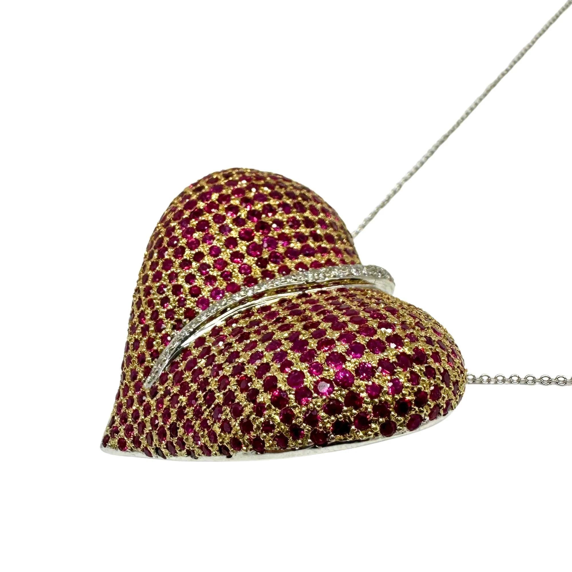 18k Diamond and Ruby Heart Pendant Necklace