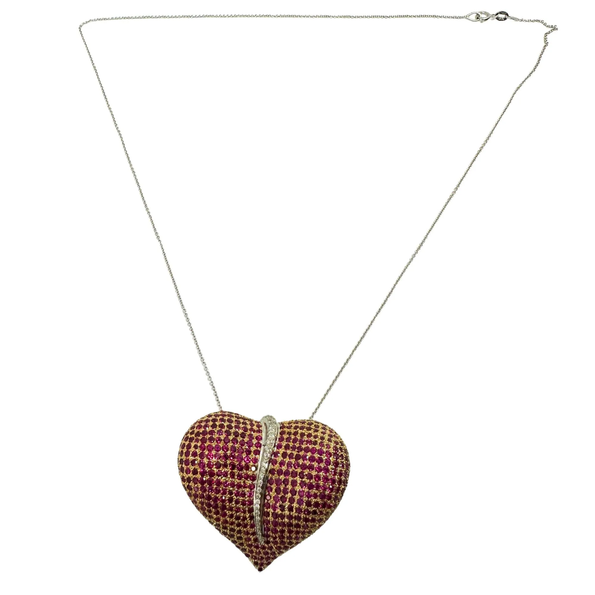 18k Diamond and Ruby Heart Pendant Necklace