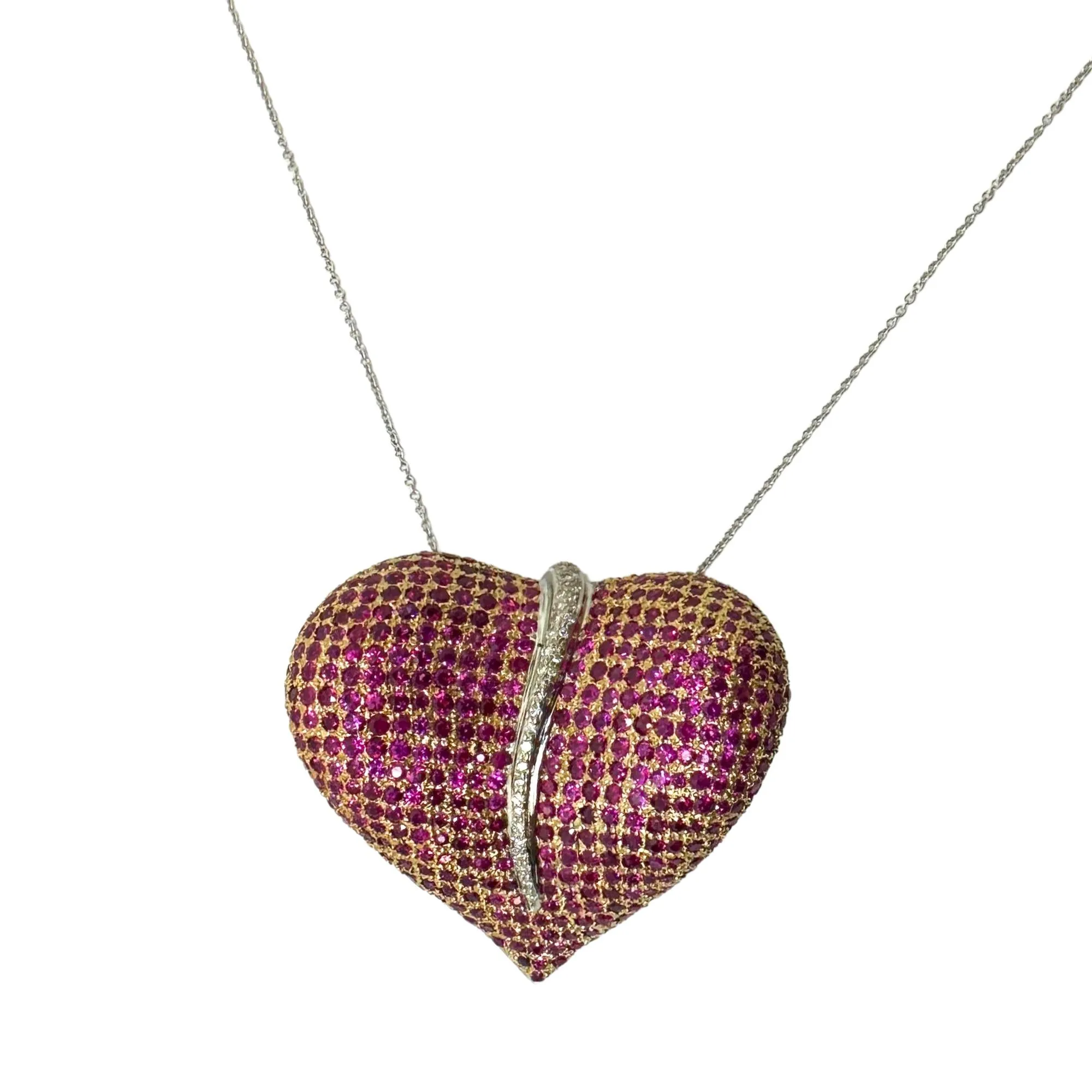 18k Diamond and Ruby Heart Pendant Necklace